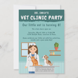 Girl Veterinarian Vet Animal Clinic Kids’ Birthday Invitation