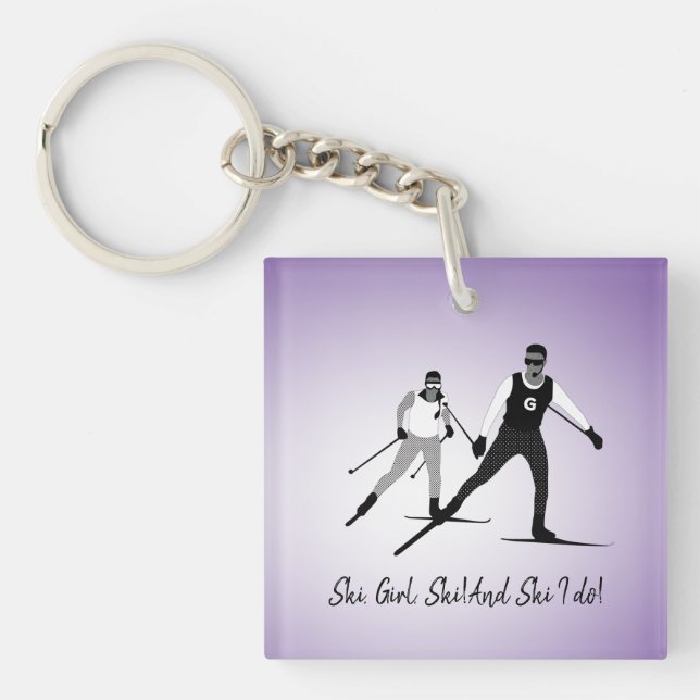 Girl Vision-Impaired Country Skier  Keychain (Front)