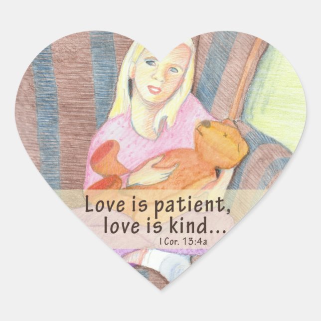 Girl w Teddy Bear Stickers Coeur - L'amour est pat (Devant)