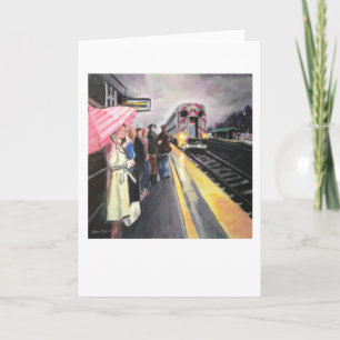 "Girl w/the Pink Umbrella/Caltrain" by Trina Chow Card