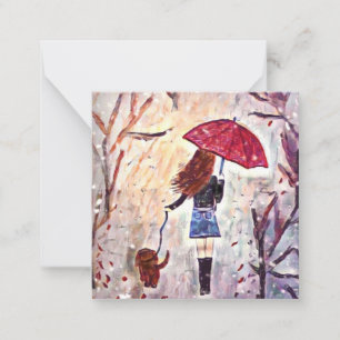 Girl walking dog mini notecard 2.5"