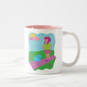 Girl Walking Dog Two-Tone Coffee Mug