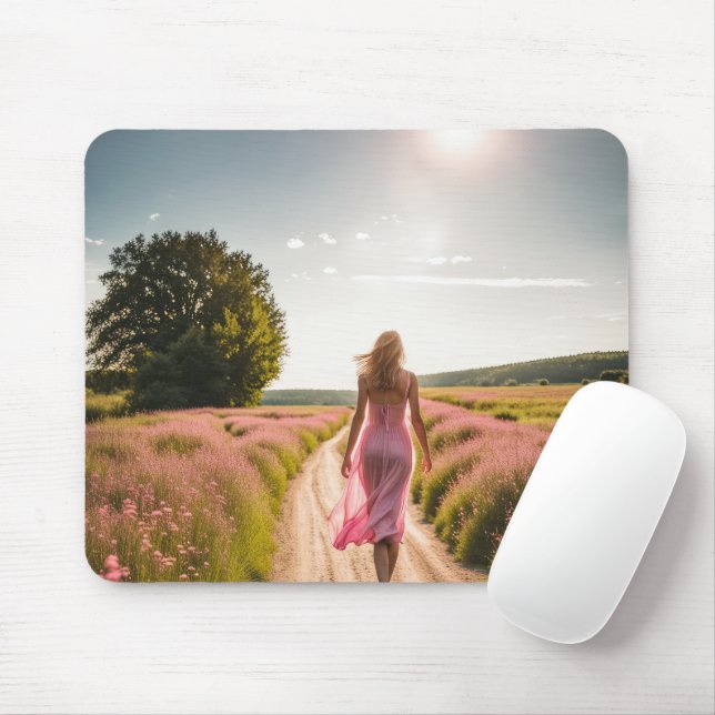 Girl Walking Down A Dirt Path  Mouse Pad (With Mouse)