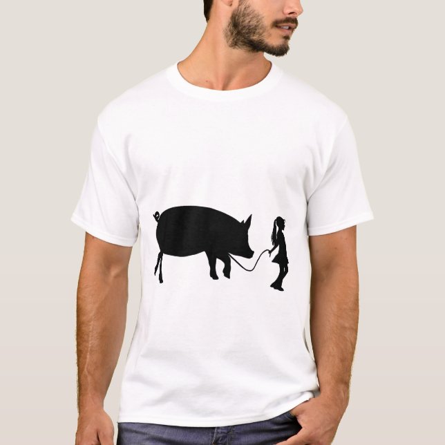 Girl Walking Her Pet Pig Funny Gag Gift Idea T-Shirt (Front)