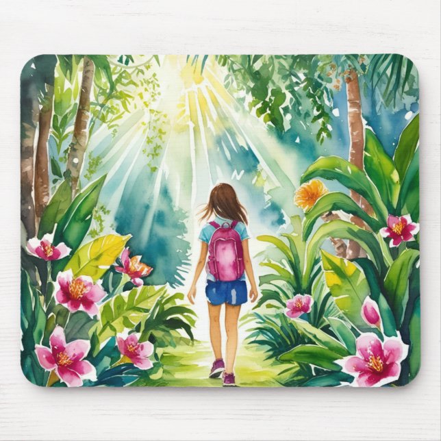 girl walking in jungle mousepad (Front)