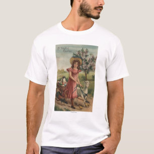 Girl Walking Lamb, Chick, and Rooster T-Shirt