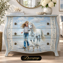 Girl Walks White Horse Beach Farmhouse Decoupage