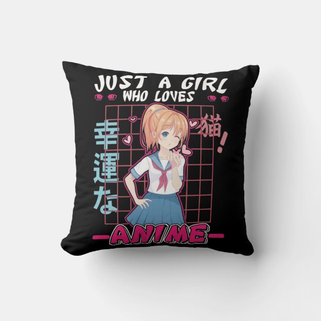 Girl Watching Anime lover Otaku Japanese Art Throw Pillow (Front)