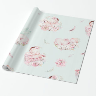 Girl Watercolor Babies Baby Shower Wrapping Paper