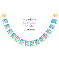 Girl Watercolor Duck 1st Year Monthly Photo Banner