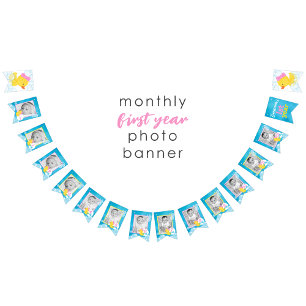 Girl Watercolor Duck 1st Year Monthly Photo Banner