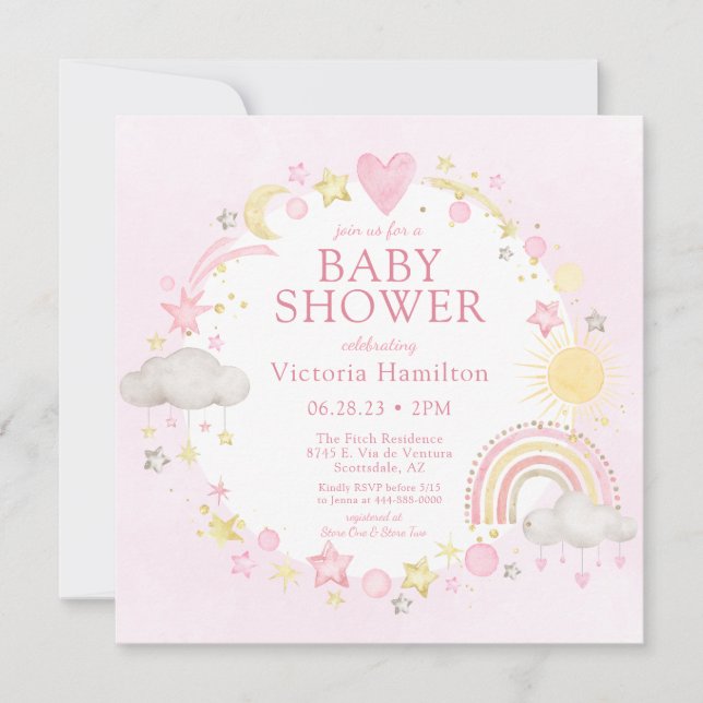 Girl Watercolor Rainbow Baby Shower Invitation (Front)