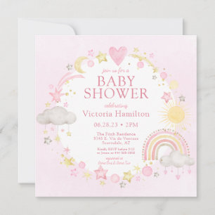 Girl Watercolor Rainbow Baby Shower Invitation