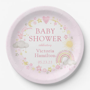 Girl Watercolor Rainbow Baby Shower Paper Plate