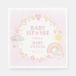 Girl Watercolor Rainbow Baby Sip And See Napkin
