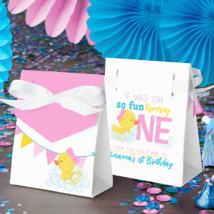 Girl Watercolor Rubber Duck 1st Birthday Treat Favor Box