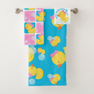 Girl Watercolor Rubber Duck Bath Towel Set