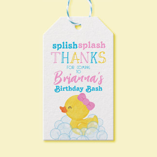Girl Watercolor Rubber Duck Birthday Favour Tags