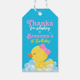 Girl Watercolor Rubber Duck Birthday Favour Tags