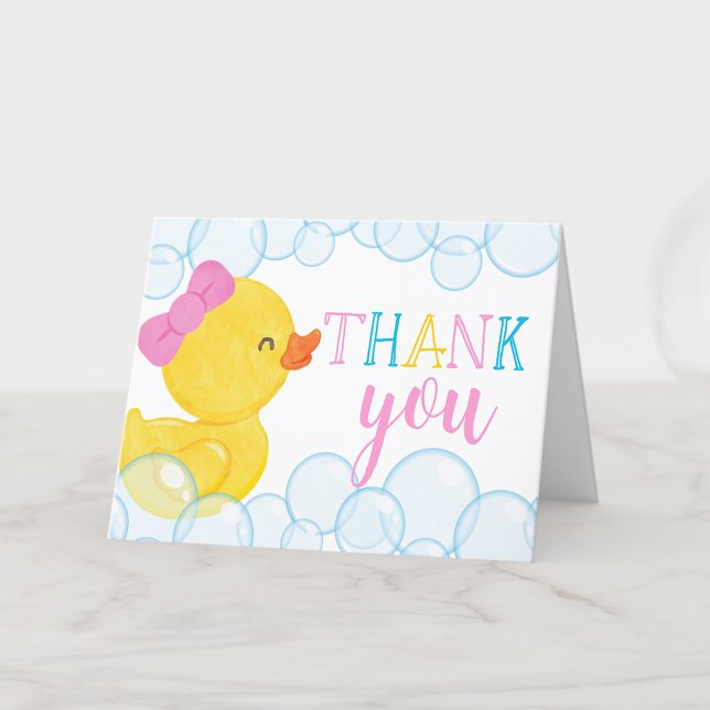 Girl Watercolor Rubber Duck Folded Thank You Card (Girl Watercolor Rubber Duck Folded Thank You Cards for Ducky Birthday or Duck Baby Shower)