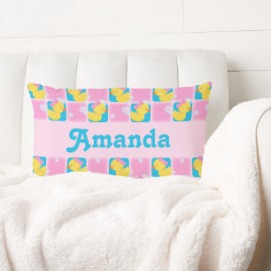 Girl Watercolor Rubber Duck Personalized Name Lumbar Pillow