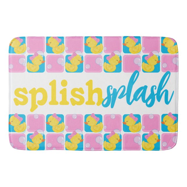 Girl Watercolor Rubber Duck Splish Splash Chequere Bath Mat (Front)