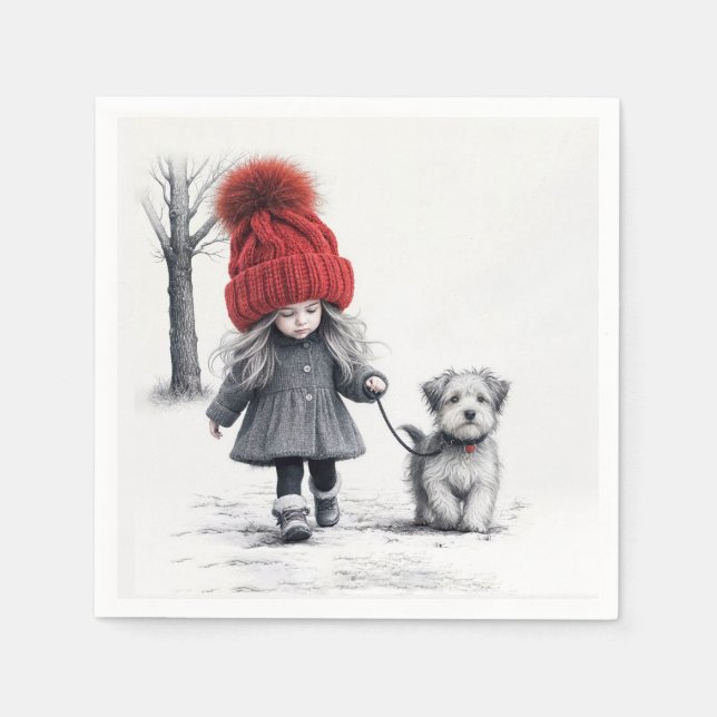 Girl Wearing 3D Knit Hat With Dog Napkin (Front)