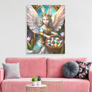Girl Wearing Easter Bunny Angel Costume Canvas Print