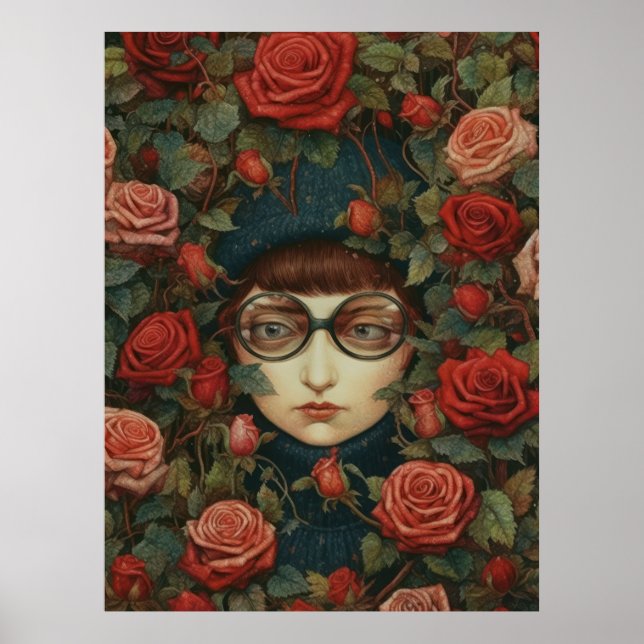 Girl Wearing Goggles and Roses Art Poster (Front)