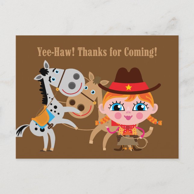 Girl Western Wild West Merci d'anniversaire Carte  (Devant)