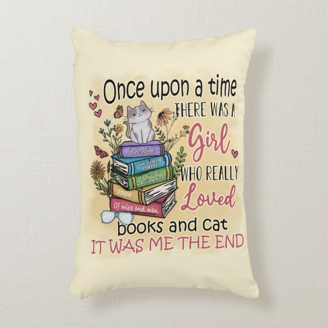 Girl Who Loves Books and Cats Accent Pillow (Front(Vertical))