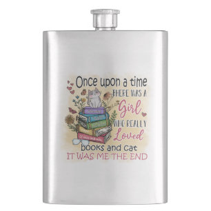 Girl Who Loves Books and Cats Hip Flask