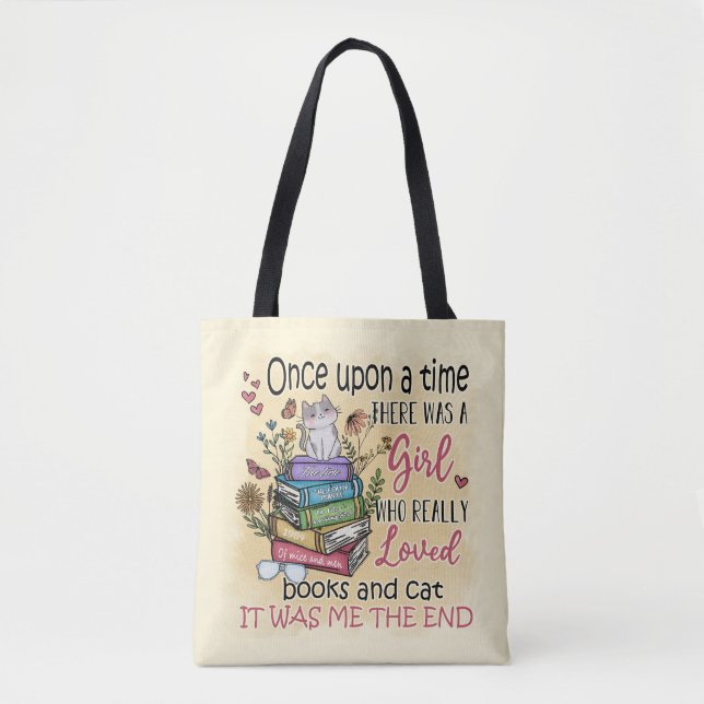 Girl Who Loves Books and Cats Tote Bag (Front)
