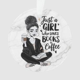 Girl Who Loves Books & Coffee Custom Black & White Ornament