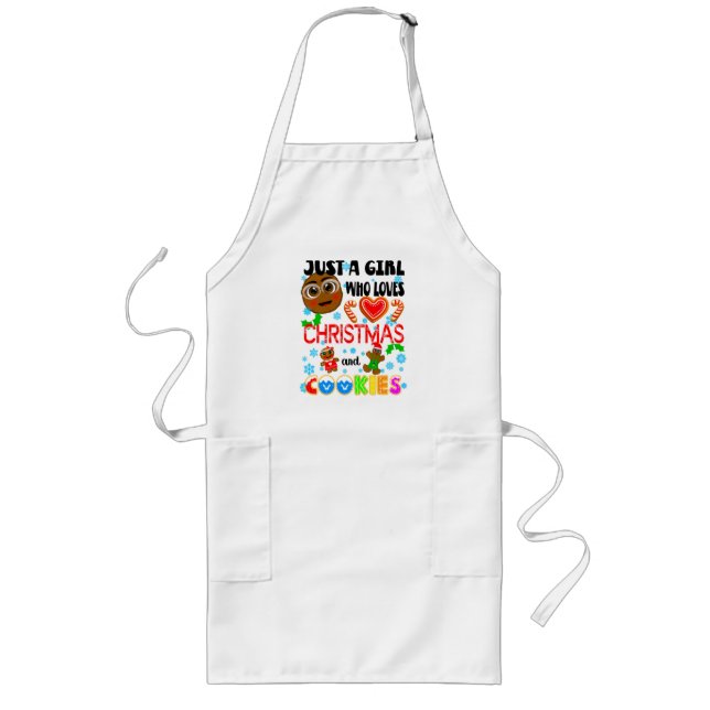 Girl Who Loves Christmas and Cookies, Funny Xmas Long Apron (Front)