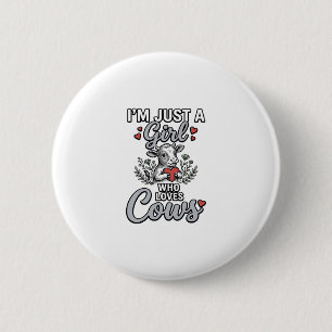 Girl Who Loves Cows Vintage Cute Cow Shirt Design_ 2 Inch Round Button