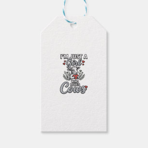 Girl Who Loves Cows Vintage Cute Cow Shirt Design_ Gift Tags