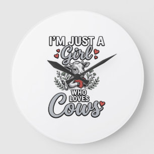 Girl Who Loves Cows Vintage Cute Cow Shirt Design_ Large Clock