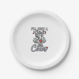 Girl Who Loves Cows Vintage Cute Cow Shirt Design_ Paper Plate