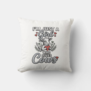 Girl Who Loves Cows Vintage Cute Cow Shirt Design_ Throw Pillow