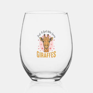 Girl Who Loves Giraffes Vintage Engraving Design_1 Stemless Wine Glass
