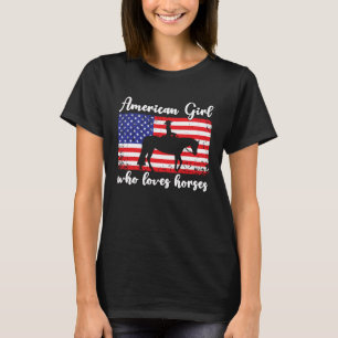 Girl Who Loves Horses Proud American Usa Flag 5 T-Shirt