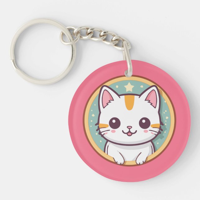 Girl Who Loves Kittens Birthday Party Keychain (Front)