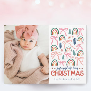 Girl Who Loves Retro Christmas Holiday Card