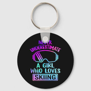 Girl Who Loves Skiing Lady Woman Ski Snowboarding  Keychain