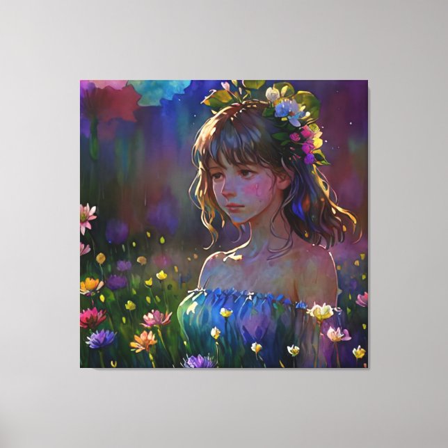*~  Girl Wild Flowers AP56 Magical Art Painting Canvas Print (Front)