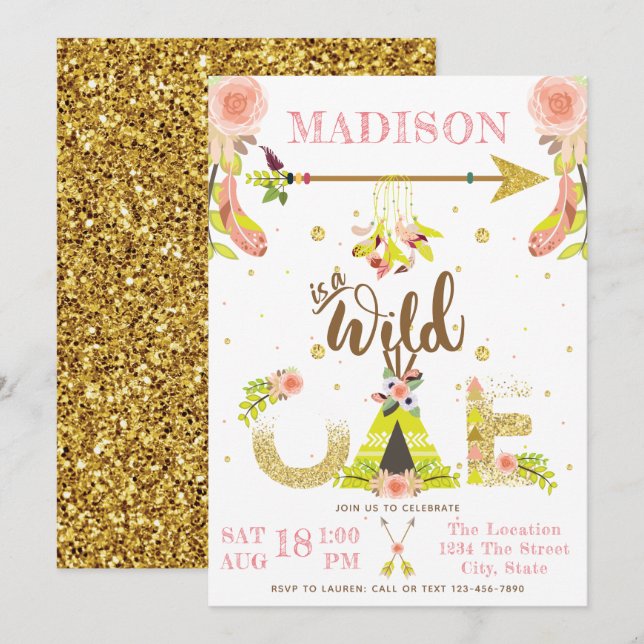Girl Wild One Boho First Birthday Invitation (Front/Back)