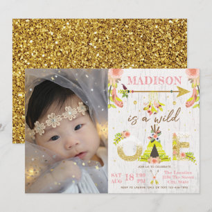 Girl Wild One Boho First Birthday Party Photo Invitation
