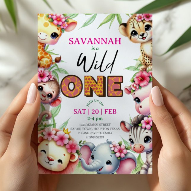 Girl Wild One Jungle Safari Birthday Invitation (Creator Uploaded)