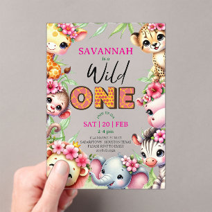 Girl Wild One Jungle Safari Birthday Invitation